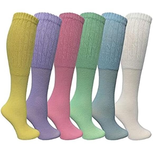 6 Pairs Women's Scrunched Slouch Socks, Cotton Boot Socks Bulk - Picture 4 of 8